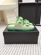 CC 26s Sandals Light Green Beige Leather Raffia 632392