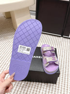 CC 26s Sandals Purple Beige Leather Raffia 632395