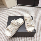 CC 26s Sandals Beige Leather Raffia 632397