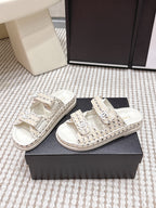 CC 26s Sandals Beige Leather Raffia 632397