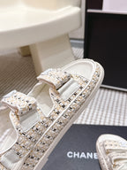 CC 26s Sandals Beige Leather Raffia 632399
