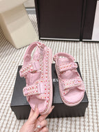 CC 26s Sandals Light Pink Leather Raffia 632402