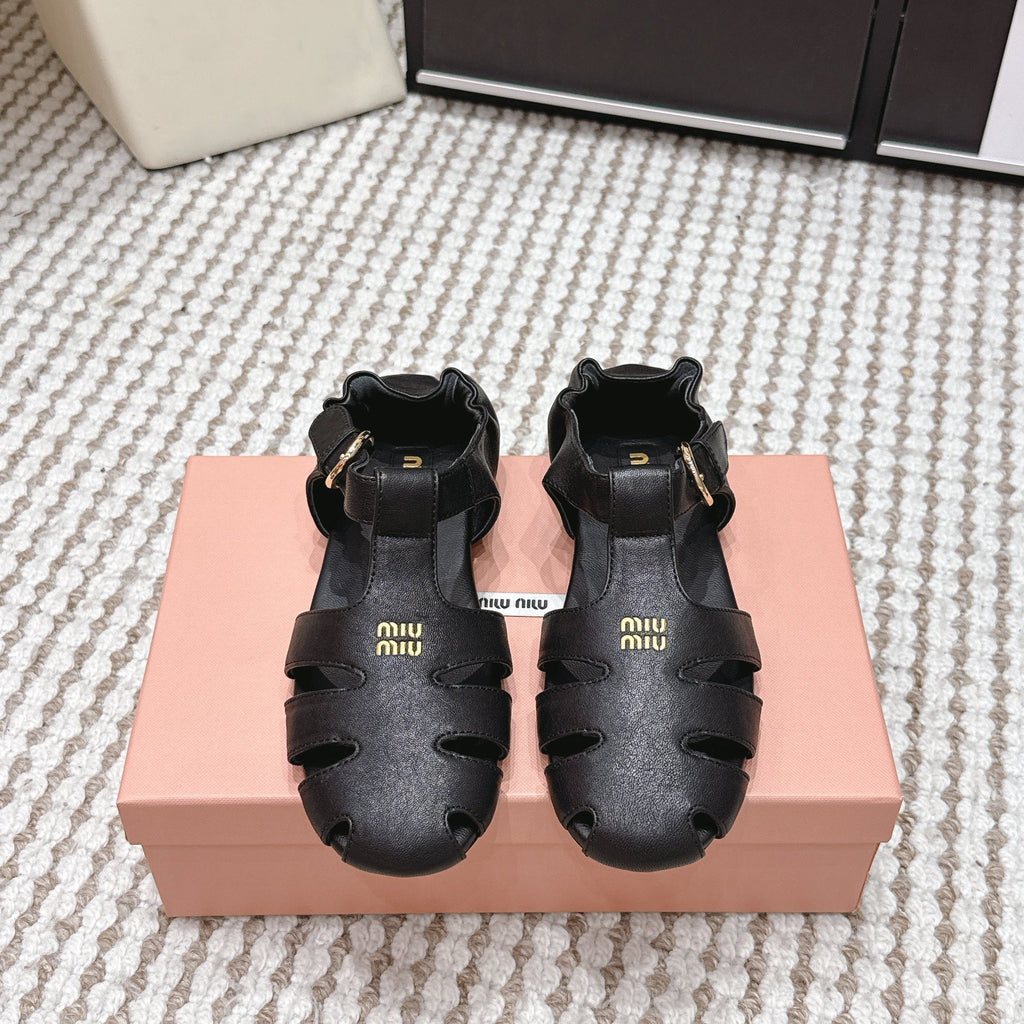 MIU 26 Roman Sandals Black Leather 632325