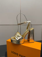 LV 26ss Platform Sandals 110 Metallic Gold Embossed Snakeskin Leather 629612