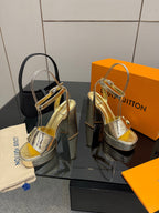 LV 26ss Platform Sandals 110 Metallic Gold Embossed Snakeskin Leather 629612