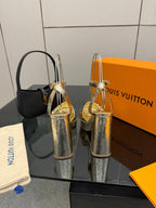 LV 26ss Platform Sandals 110 Metallic Gold Embossed Snakeskin Leather 629612
