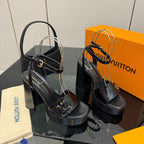 LV 26ss Platform Sandals 110 Black Embossed Snakeskin Leather 629613
