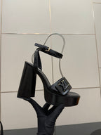 LV 26ss Platform Sandals 110 Black Embossed Snakeskin Leather 629613
