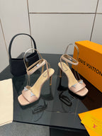 LV 26ss High Heeled Sandals 100 Nude Satin Leather 629622