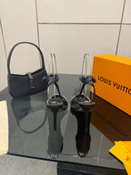 LV 26ss High Heeled Sandals 100 Black Satin Leather 629624