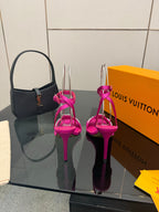LV 26ss High Heeled Sandals 100 Fuchsia Pink Satin Leather 629625