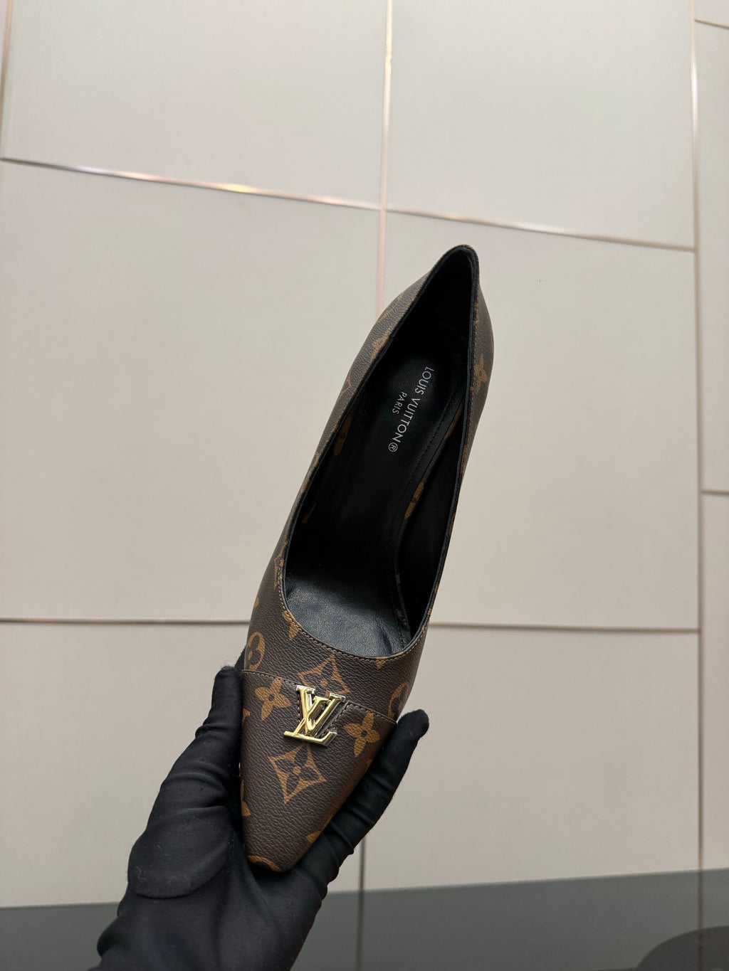 LV 26ss Heel Pump 90 Brown Monogram Calfskin 629632