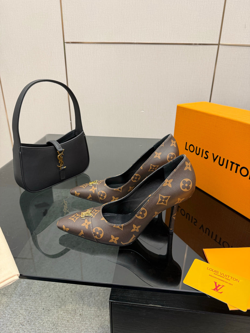 LV 26ss Heel Pump 90 Brown Monogram Calfskin 629632