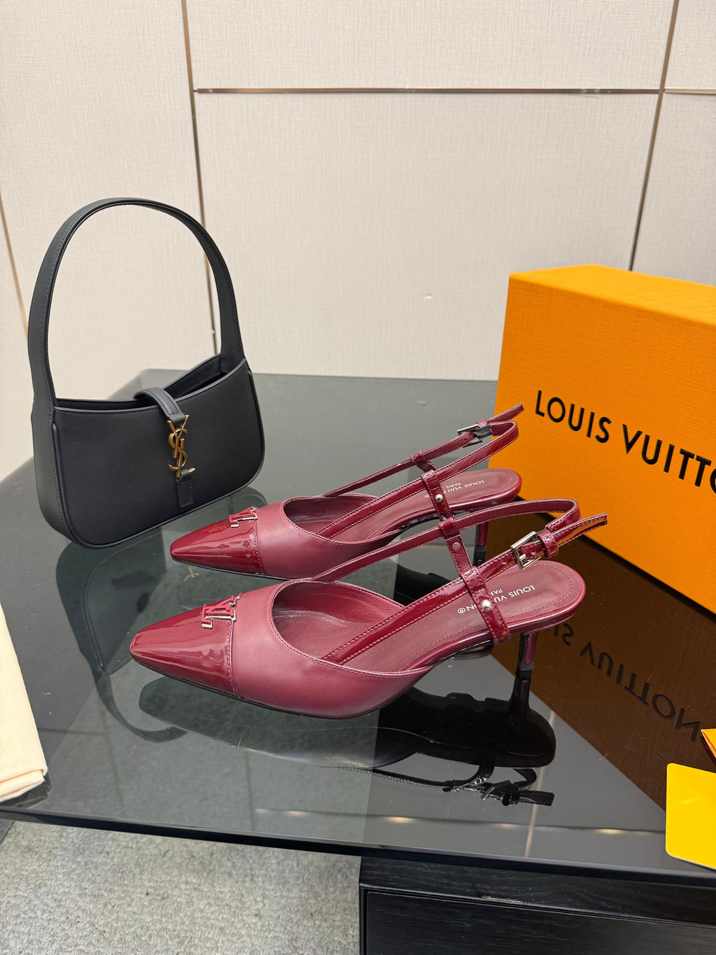 LV 26ss Slingback 55 Burgundy  Patent Leather 629635