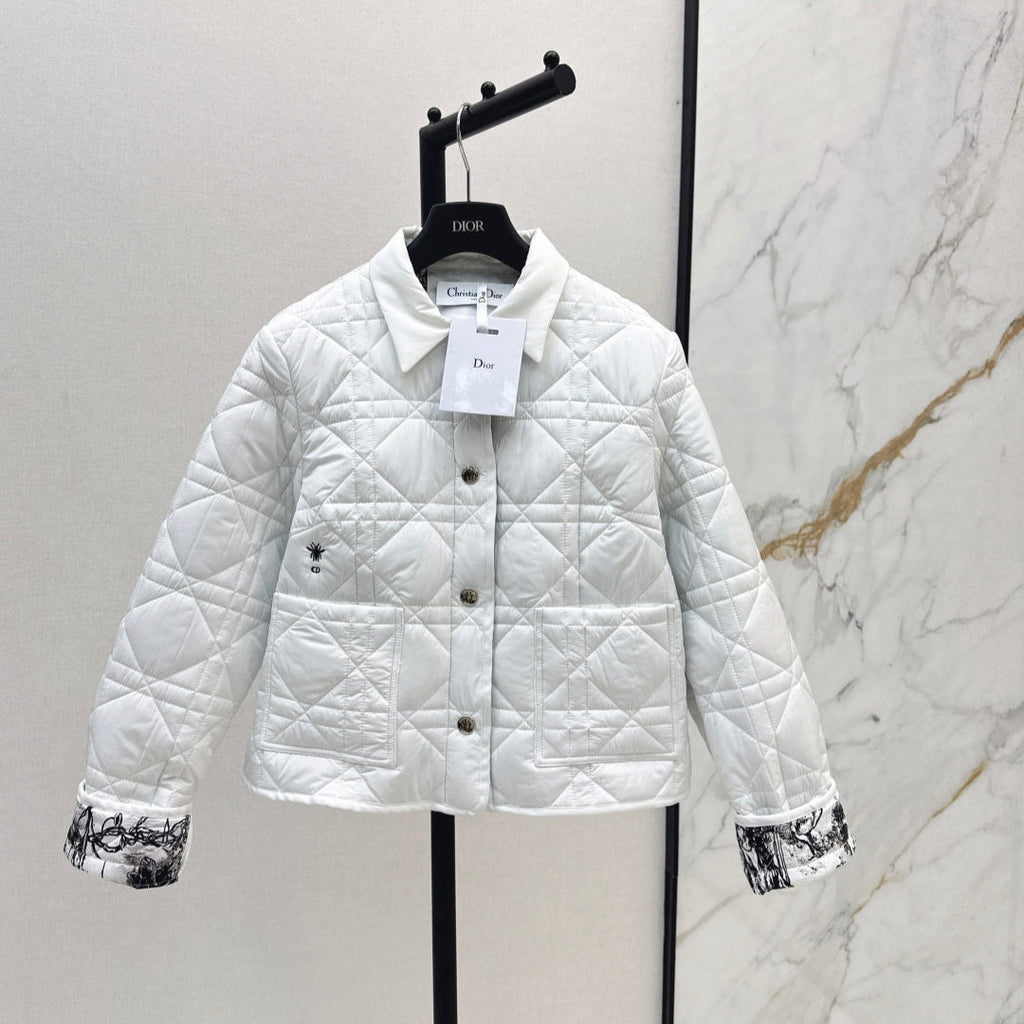 CD 25 Plaid Quilted Lapel Set White Cotton