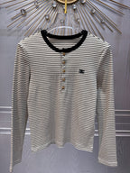 Celine 25  Striped Knitted Long-sleeved T-shirt White Black Cotton