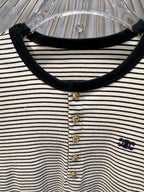 Celine 25  Striped Knitted Long-sleeved T-shirt White Black Cotton