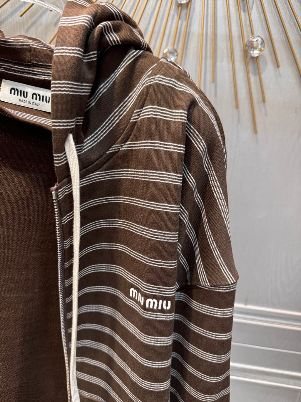 Miu Miu 25 Striped Hooded Sweatshirt Brown White Cotton 70590660