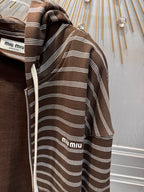 Miu Miu 25 Striped Hooded Sweatshirt Brown White Cotton 70590660
