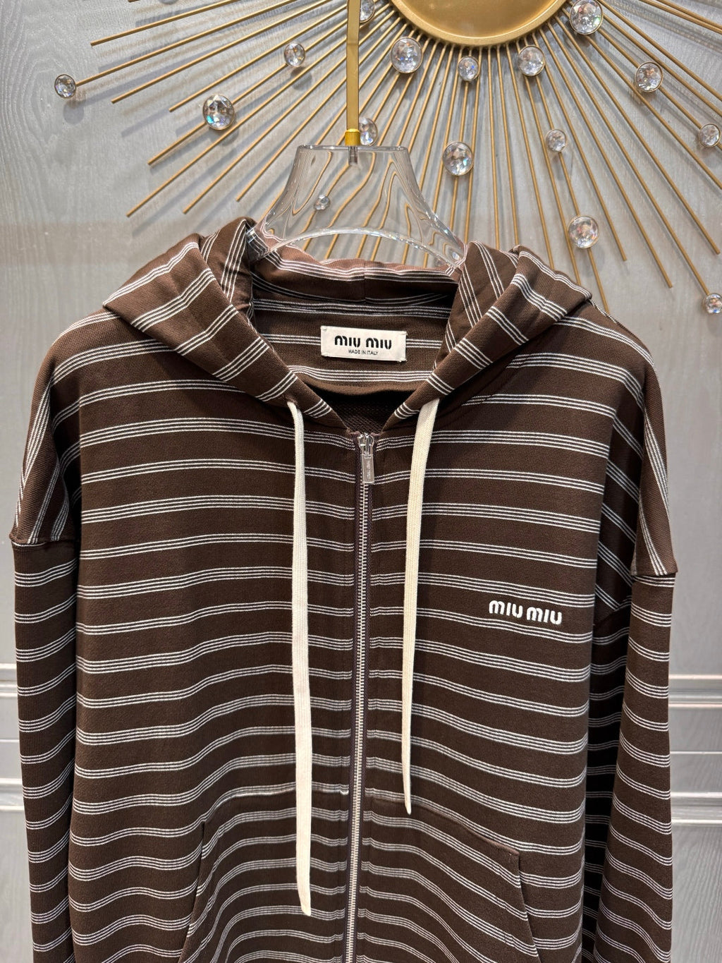 Miu Miu 25 Striped Hooded Sweatshirt Brown White Cotton 70590660