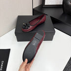 CC 25 Ballet Flat Flower Burgundy Quilted Calfskin