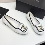 CC 25 Ballet Flat Large Logo White Quilted Calfskin