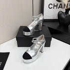 CC 25S Mary Jane Platform 11cm Silver Metalic Calfskin Grosgrain
