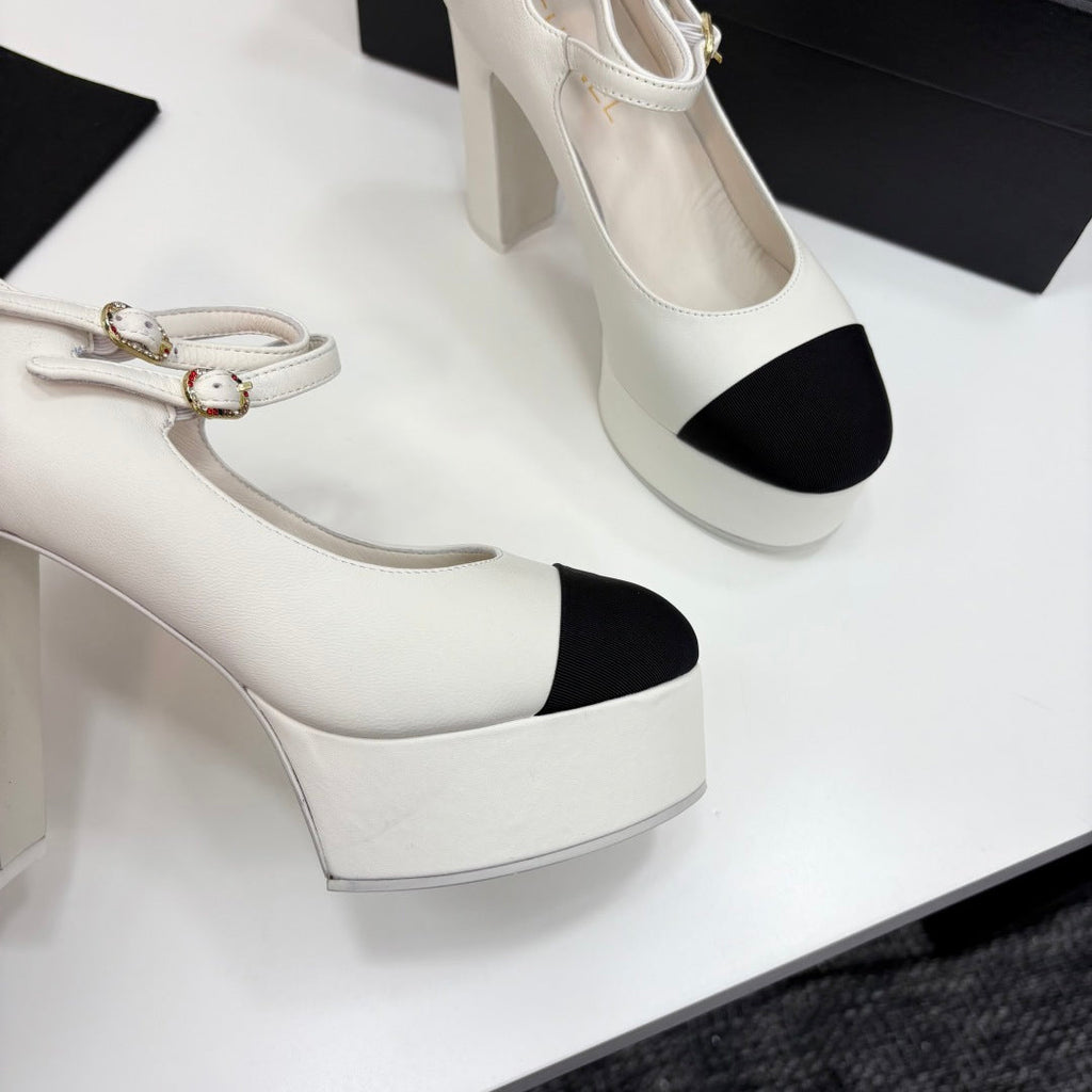 CC 25S Mary Jane Platform 11cm Cream Calfskin Grosgrain