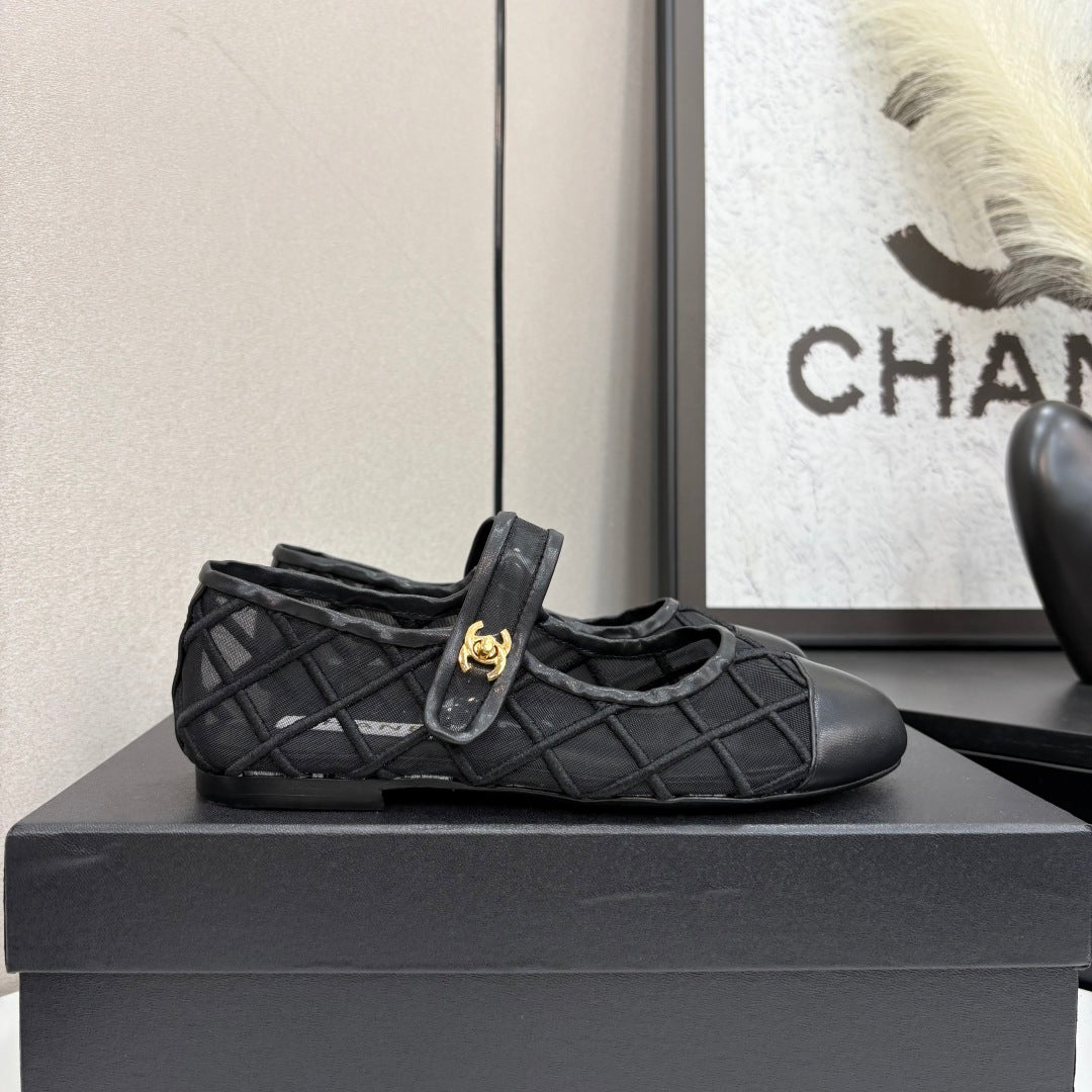 CC 25 Mary Jane Black Mesh Calfskin