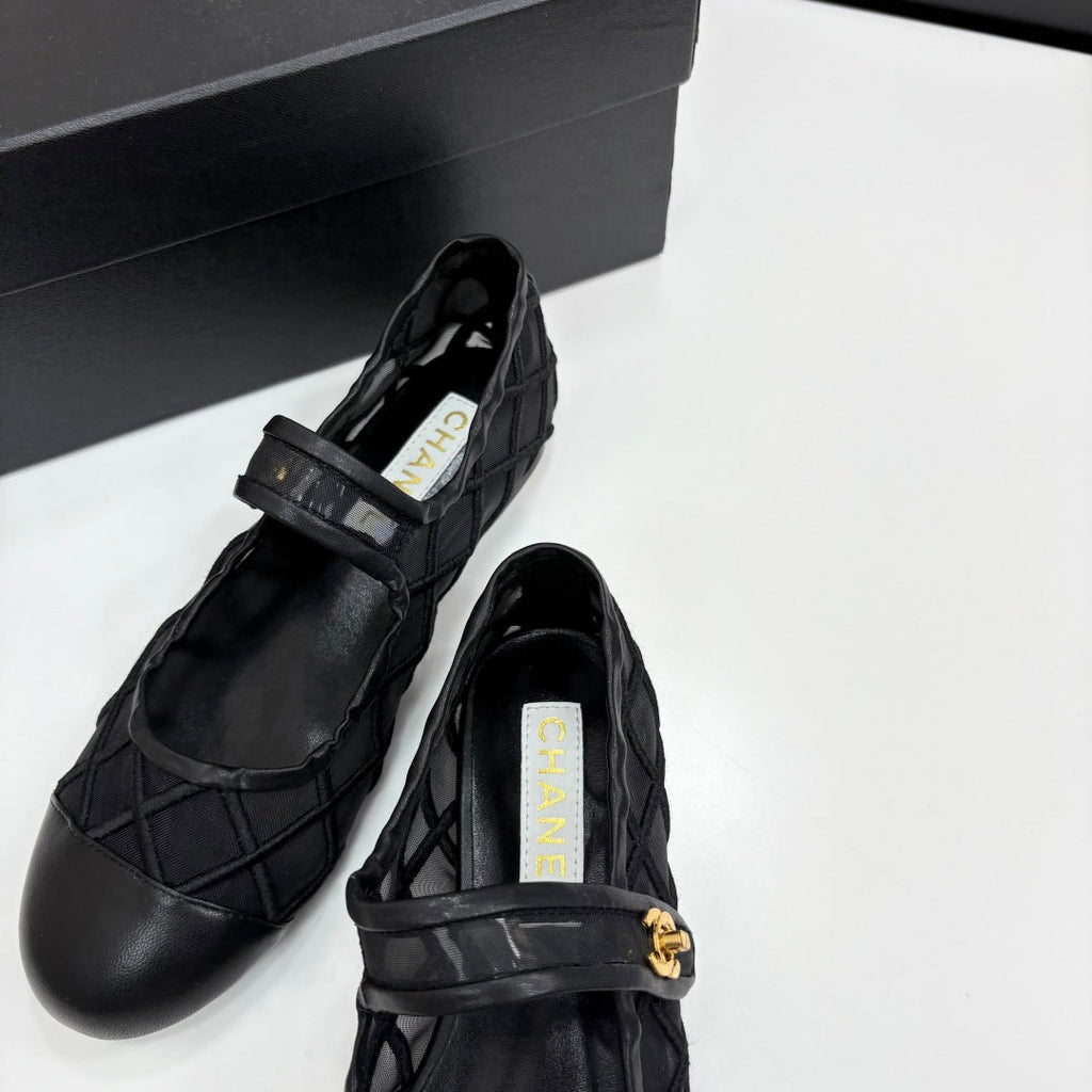 CC 25 Mary Jane Black Mesh Calfskin