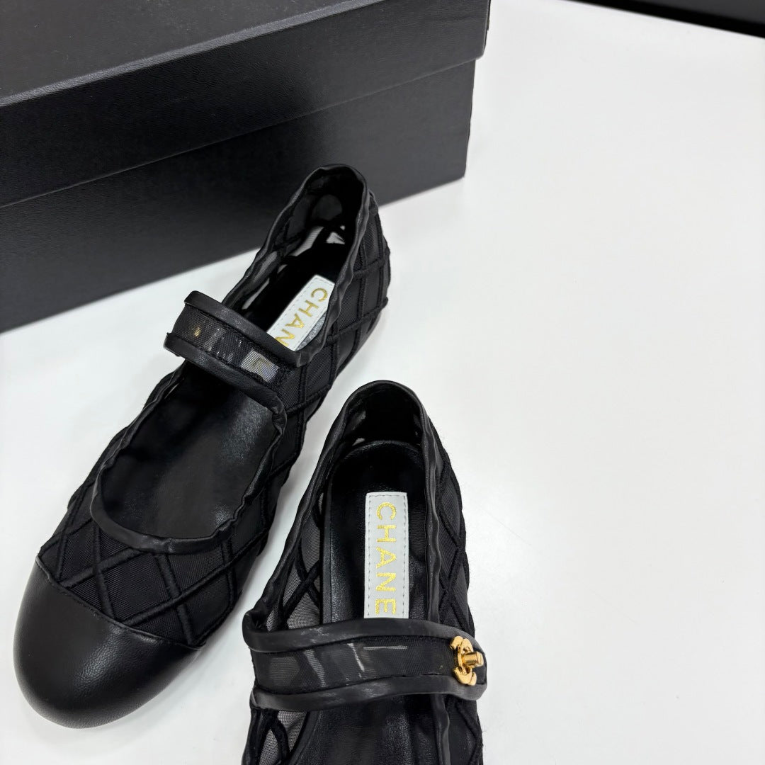 CC 25 Mary Jane Black Mesh Calfskin