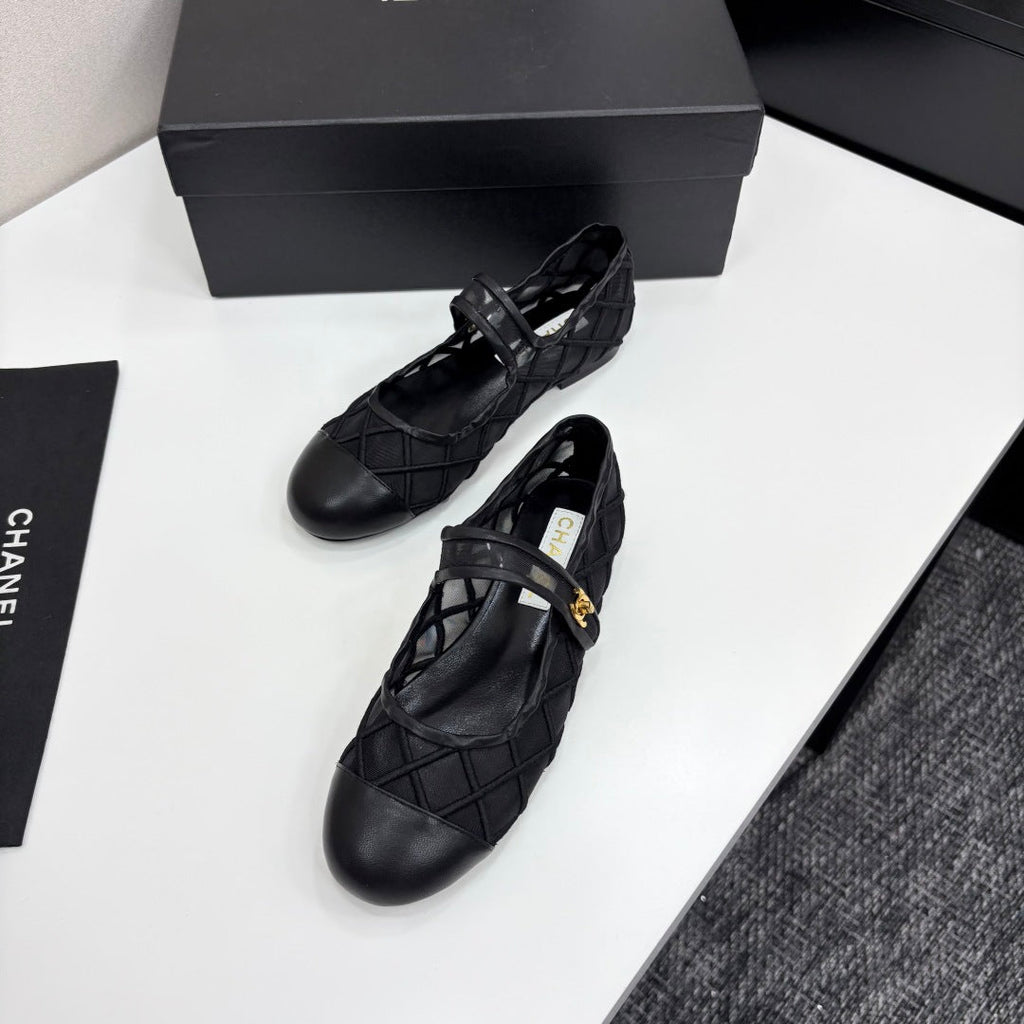 CC 25 Mary Jane Black Mesh Calfskin