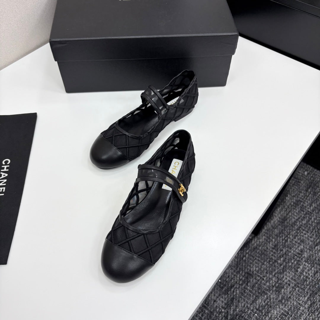 CC 25 Mary Jane Black Mesh Calfskin