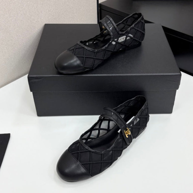 CC 25 Mary Jane Black Mesh Calfskin