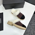 CC furry mule dark brown black suede and wool 532572