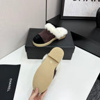 CC furry mule dark brown black suede and wool 532572