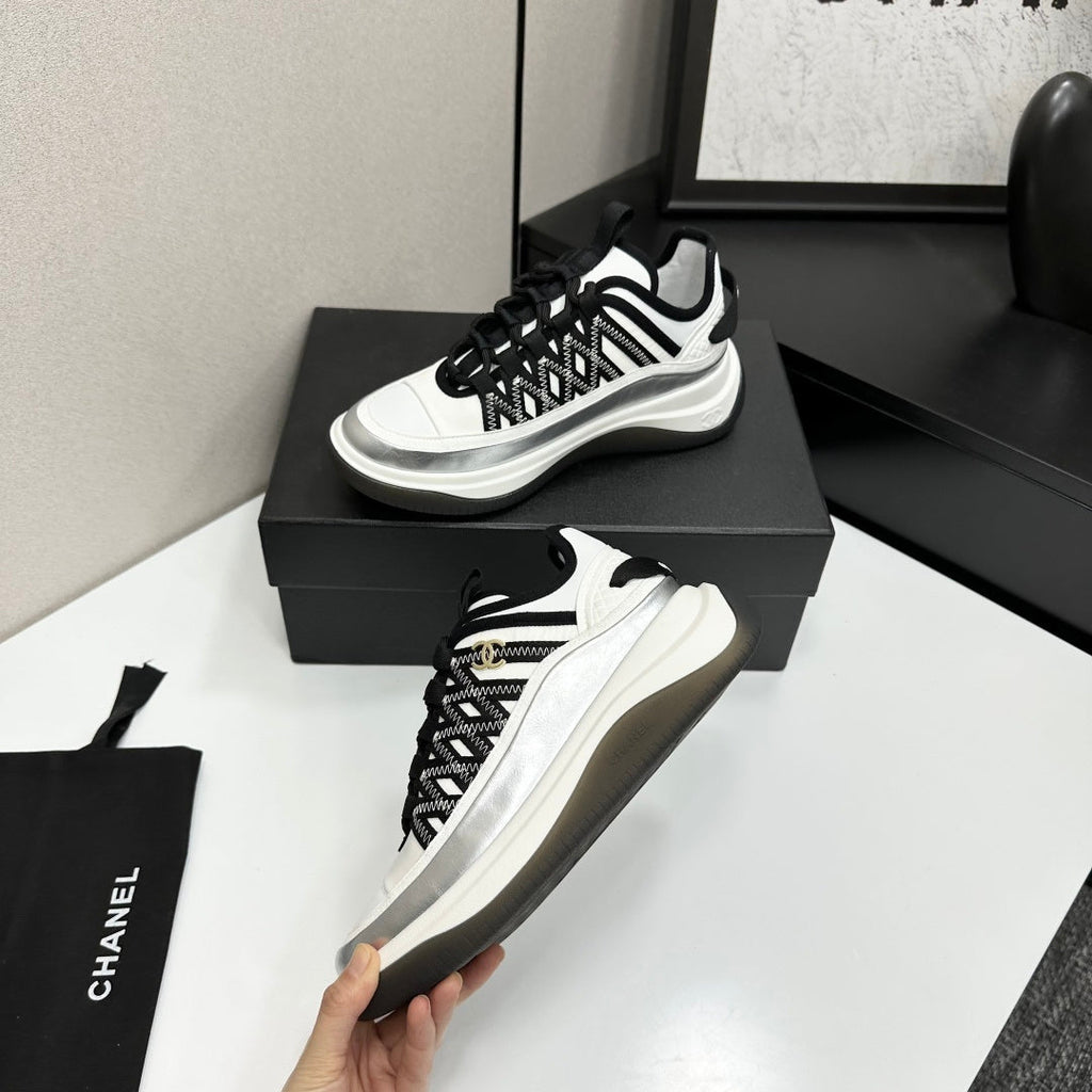 CC 26s Casual Sneakers White Black Sliver Fabric Cowhide 626375