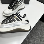 CC 26s Casual Sneakers White Black Sliver Fabric Cowhide 626375