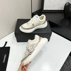 CC 26s Casual Sneakers Light Beige Sliver Fabric Cowhide 626382