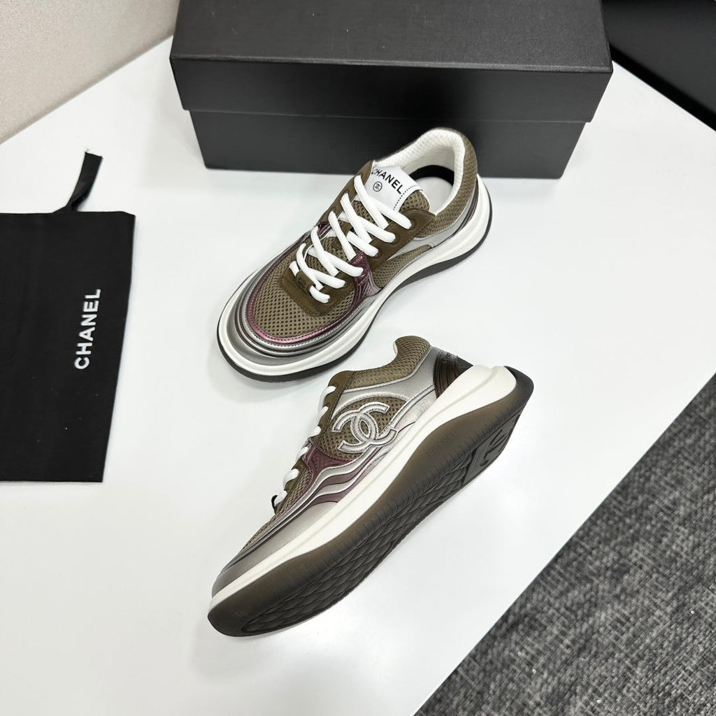CC 26s Casual Sneakers Taupe Sliver Fabric Cowhide 626383