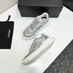 CC 26s Casual Sneakers White Sliver Fabric Cowhide 626384
