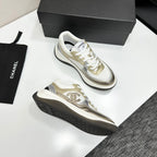 CC 26s Casual Sneakers White Gold Fabric Cowhide 626386