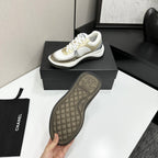 CC 26s Casual Sneakers White Gold Fabric Cowhide 626386