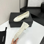CC 26s Ballet Flats Ivory Canvas Leather 626298