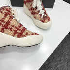 CC 26s Casual Sneakers White Red Beige Fabric Sheepskin 626367