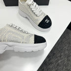 CC 26s Casual Sneakers Rhinestones Ivory Black Mesh Sheepskin 626361