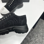 CC 26s Casual Sneakers Rhinestones Black Mesh Sheepskin 626362