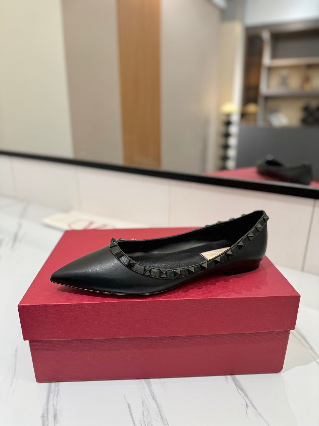 VT Rockstud Ballet Flat Black Goatskin 351986
