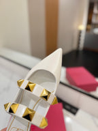VT Rockstud Mule White Gold Cowhide