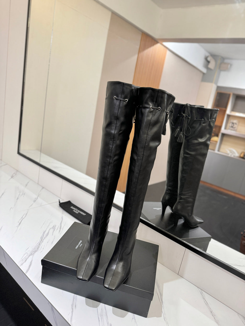 YSL 25 Over-the-Knee Martin Boot Black Calfskin 520782